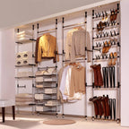 vidaXL Modern Adjustable Telescopic Wardrobe System with Rods | Durable Aluminum Structure | Ideal Closet Organizer | Space-Saving Design | Adjustable Height & Width | Silver and Black