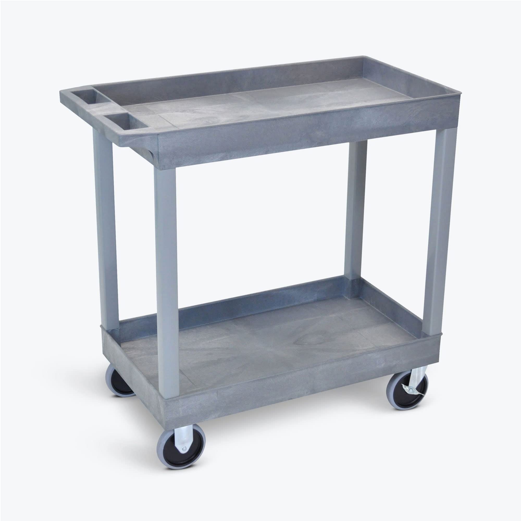 LUXOR EC11HD-G 32" x 18" Tub Cart - Two Shelves, Four 5" Heavy-Duty Casters, Two Stationary and Two Full-Swivel with Locking Brake, 125 lbs. Per Shelf, Ergonomic Push Handle
