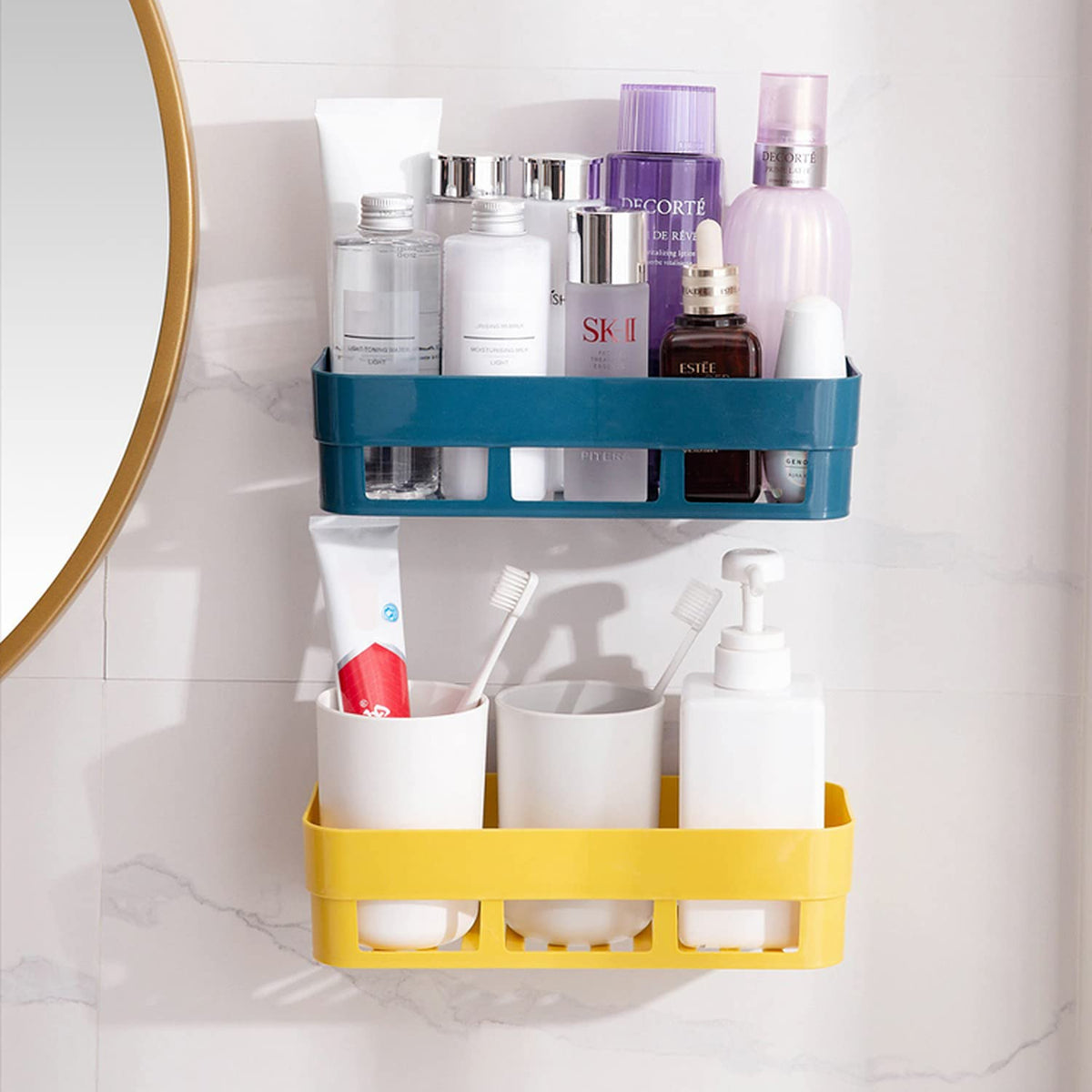 wolpin Plastic Rectangular Multipurpose Wall Shelves Shelf SelfAdhesive Sticker Hooks Wall Holder Bathroom Storage Rack Box Str