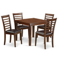 East West Furniture OXML5-MAH-LC 5 Piece Modern Set Includes a Square Wooden Table and 4 Faux Leather Kitchen Dining Chairs, 36x36 Inch