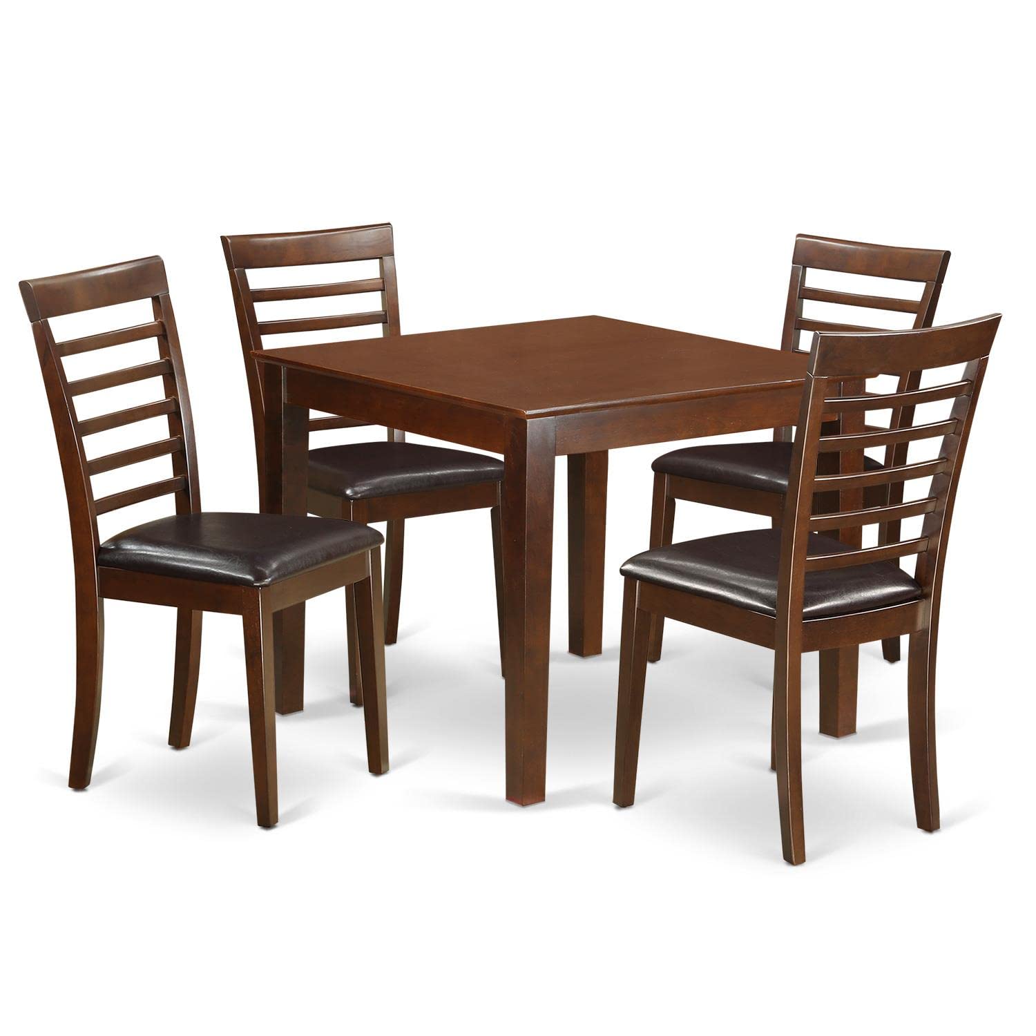 East West Furniture OXML5-MAH-LC 5 Piece Modern Set Includes a Square Wooden Table and 4 Faux Leather Kitchen Dining Chairs, 36x36 Inch