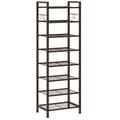 USIKEY 8 Tiers Narrow Shoe Rack 16-24 Pairs, Sturdy Metal Tall Shoe Rack Shelf with 4 Hooks, Slim Shoe Storage Organizer with Me