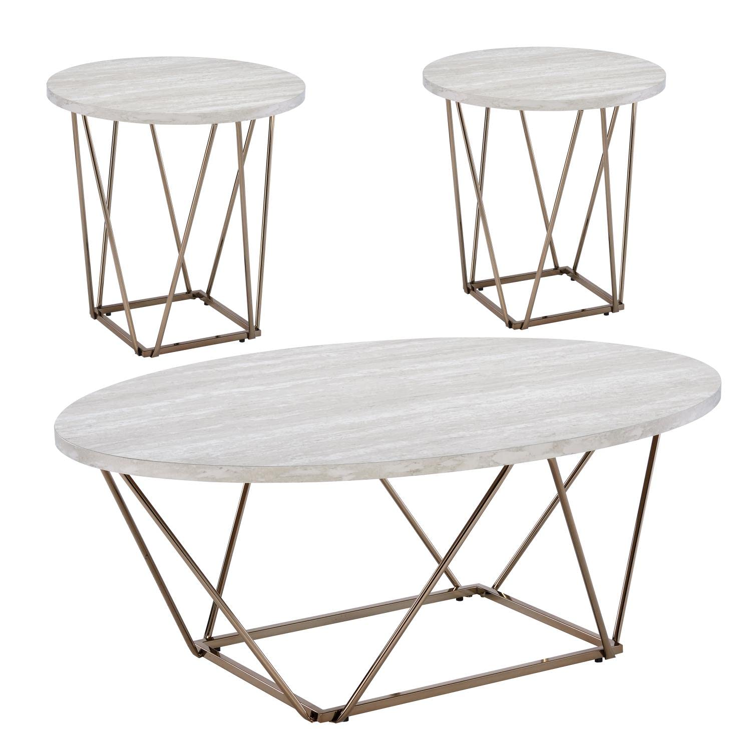 Rowyn Faux Marble Paper Top 3pk Occasional Table Set