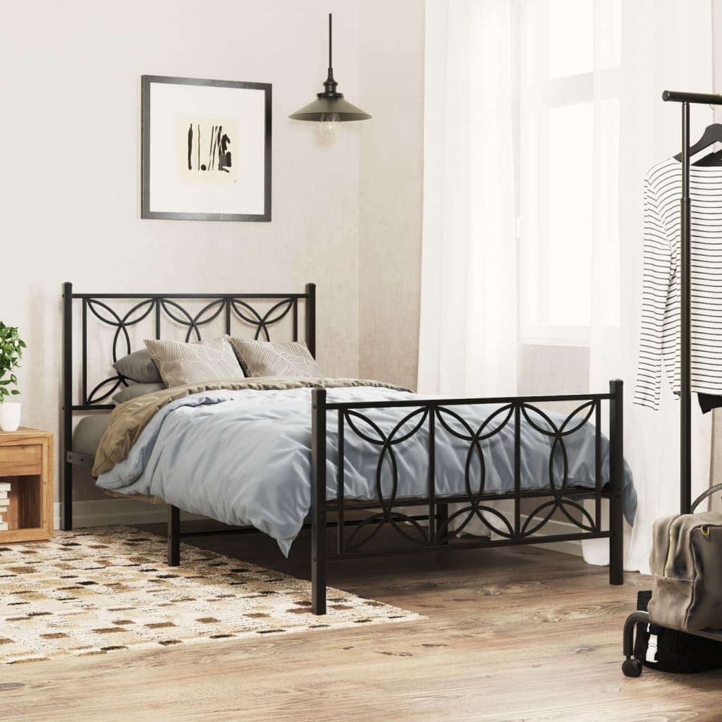 vidaXL Metal Bed Frame with Headboard/Footboard - Black, Single Bed, 81.5&quot;x41.3&quot;x35.4&quot;, Steel Slats & Legs, Under-Bed Storage