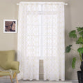 Embroidered Moroccan Tile Lattice Design Gold Sheer Curtains 84 Inch Long, Rod Pocket Sheer Drapes For Living Room, Bedroom, 2 P