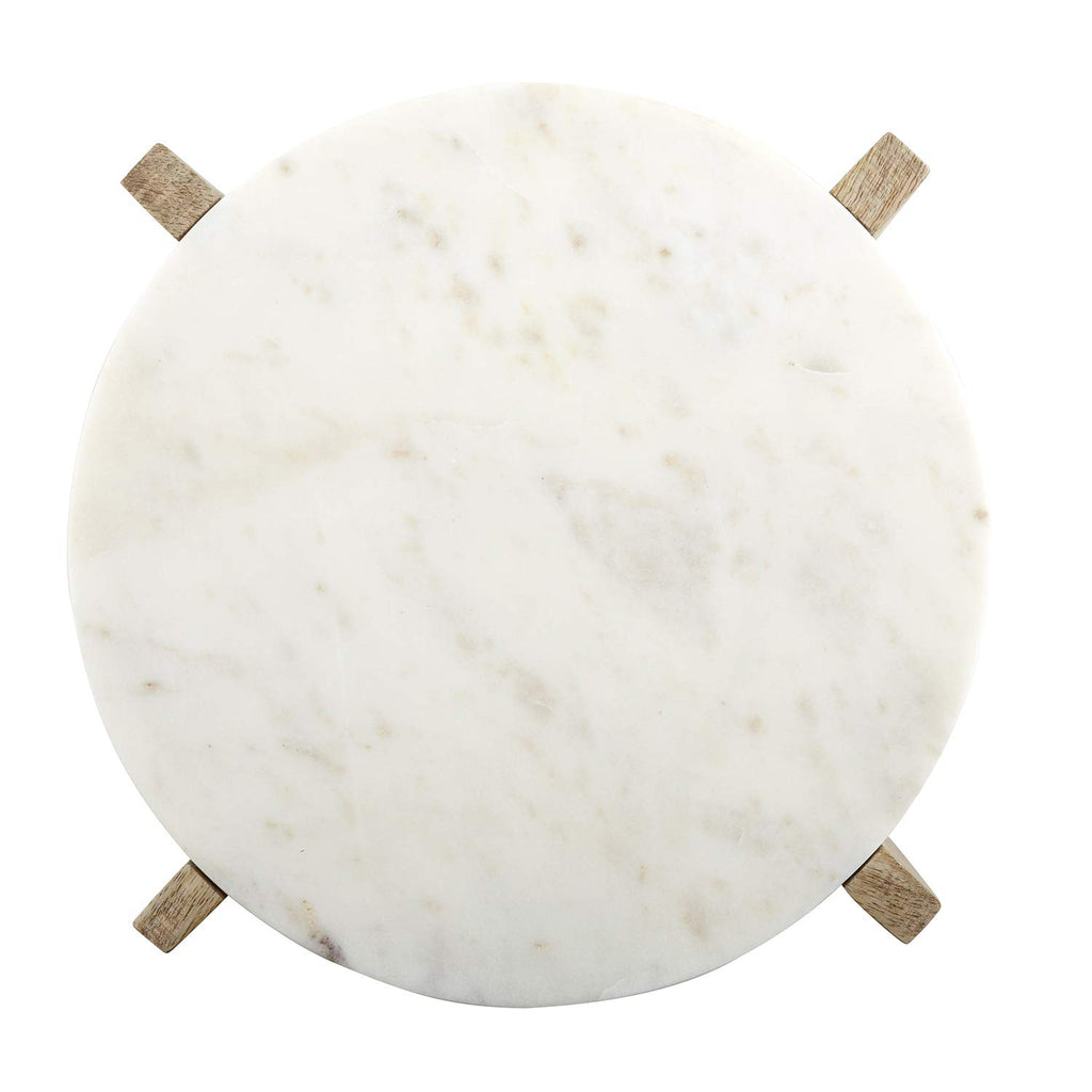 Santa Barbara Design Studio Table Sugar Round Marble Tray With Mango Wood Stand, 11-Inches, Natural