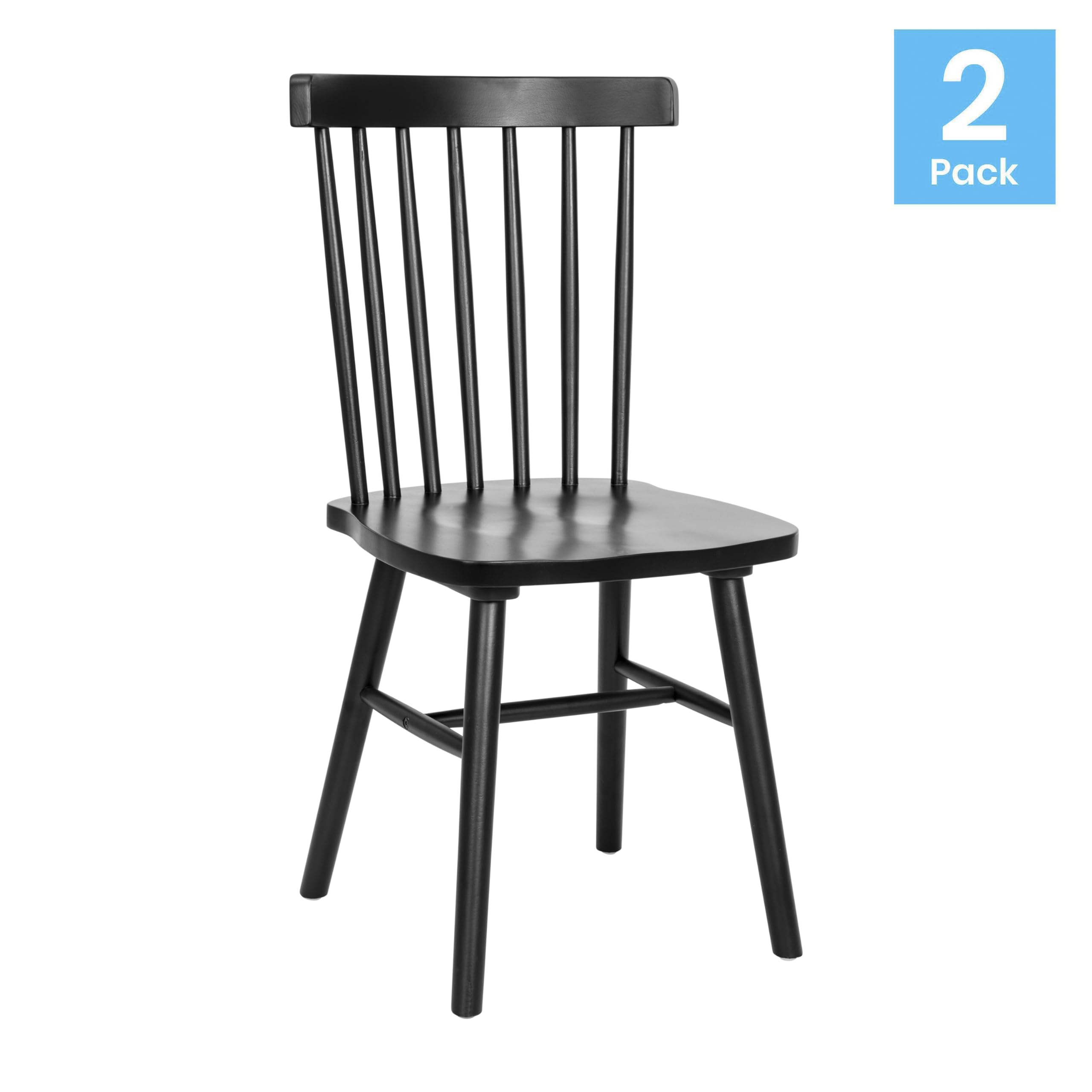 Flash Furniture Ingrid Commercial Windsor Solid Wood Dining Room Chairs, Modern Armless Dining Chairs For Kitchens And Restaurants, Set Of 2, Black