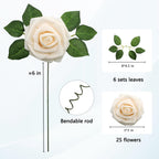Joylex Artificial Flowers Realistic Roses, 25Pcs Real Looking Fake Roses With Stem For Diy Wedding Bouquets Centerpieces Bridal
