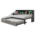 Benjara Metal Twin Bed with Bookcase and Rollout Trundle, Black and Silver