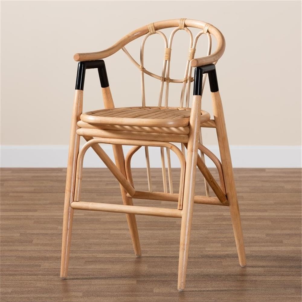 bali & pari Cyntia Bohemian Natural Rattan Counter Stool, Natural/Black (235-13349-HiT)
