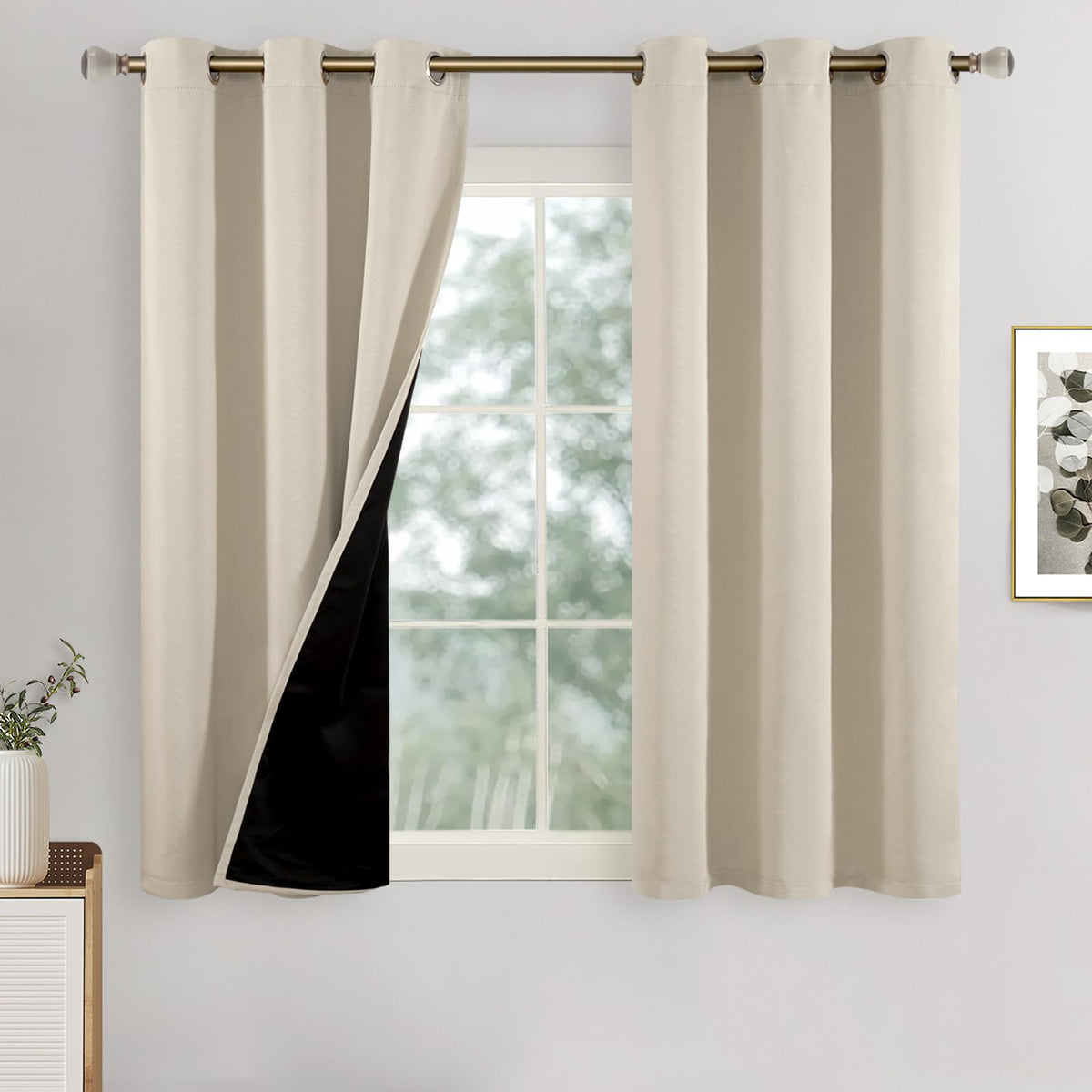Quemas Champagne Blackout Curtains For Bedroom 45 Inch Length 2 Panels Set, Thermal Insulated 100% Light Blocking Soundproof Gro
