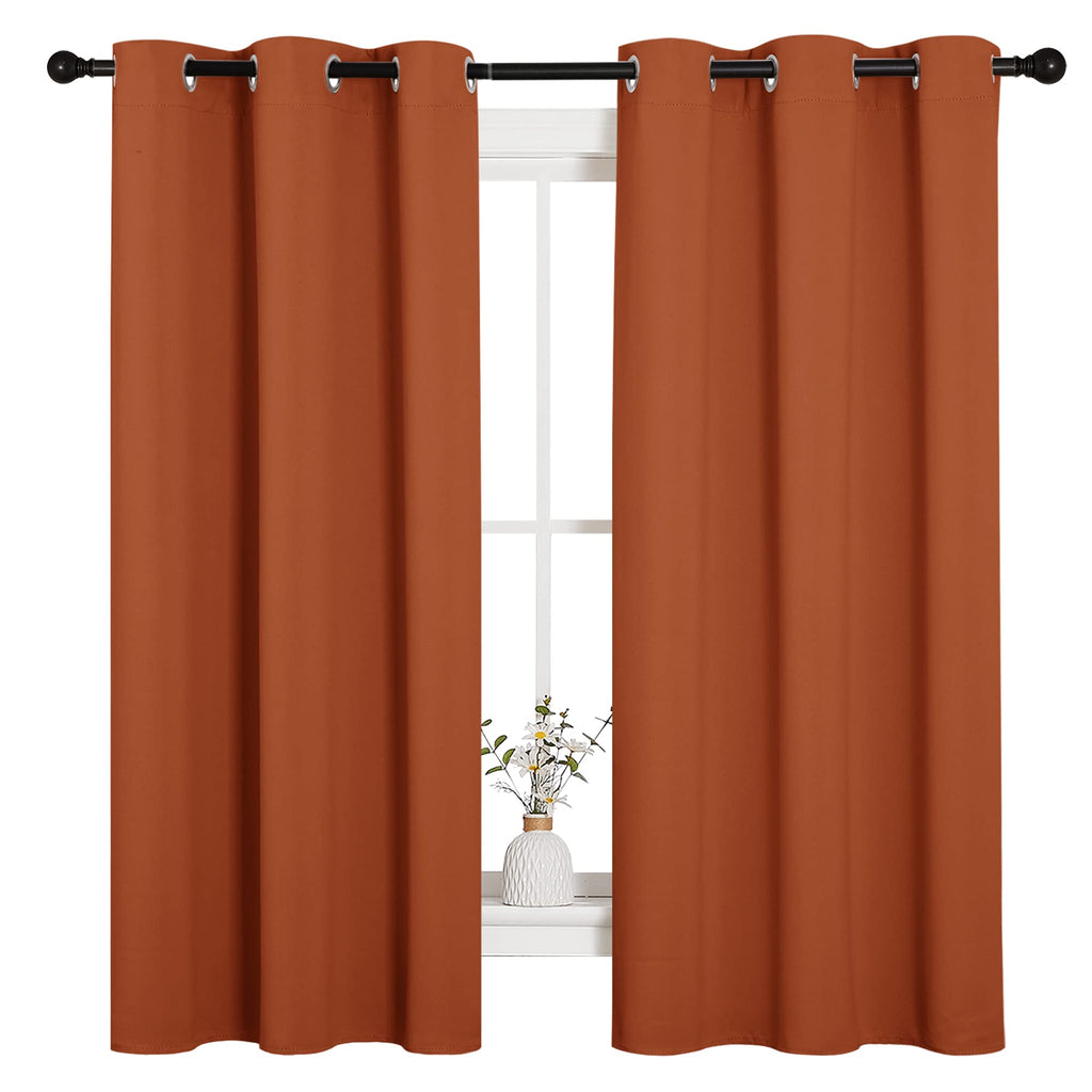 Nicetown Bedroom Halloween Curtains 63 Inches Long, Privacy And Thermal Insulated Blackout Drapes For Windows (Burnt Orange, 1 P