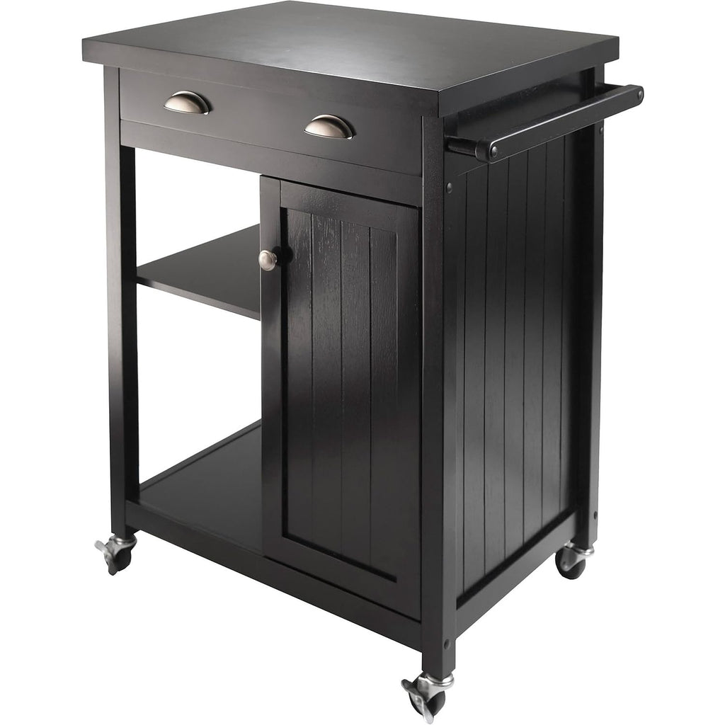 Winsome Timber Wood Kitchen Cart With Wainscot Panel, 1-Drawer, Black (20727)