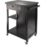 Winsome Timber Wood Kitchen Cart With Wainscot Panel, 1-Drawer, Black (20727)