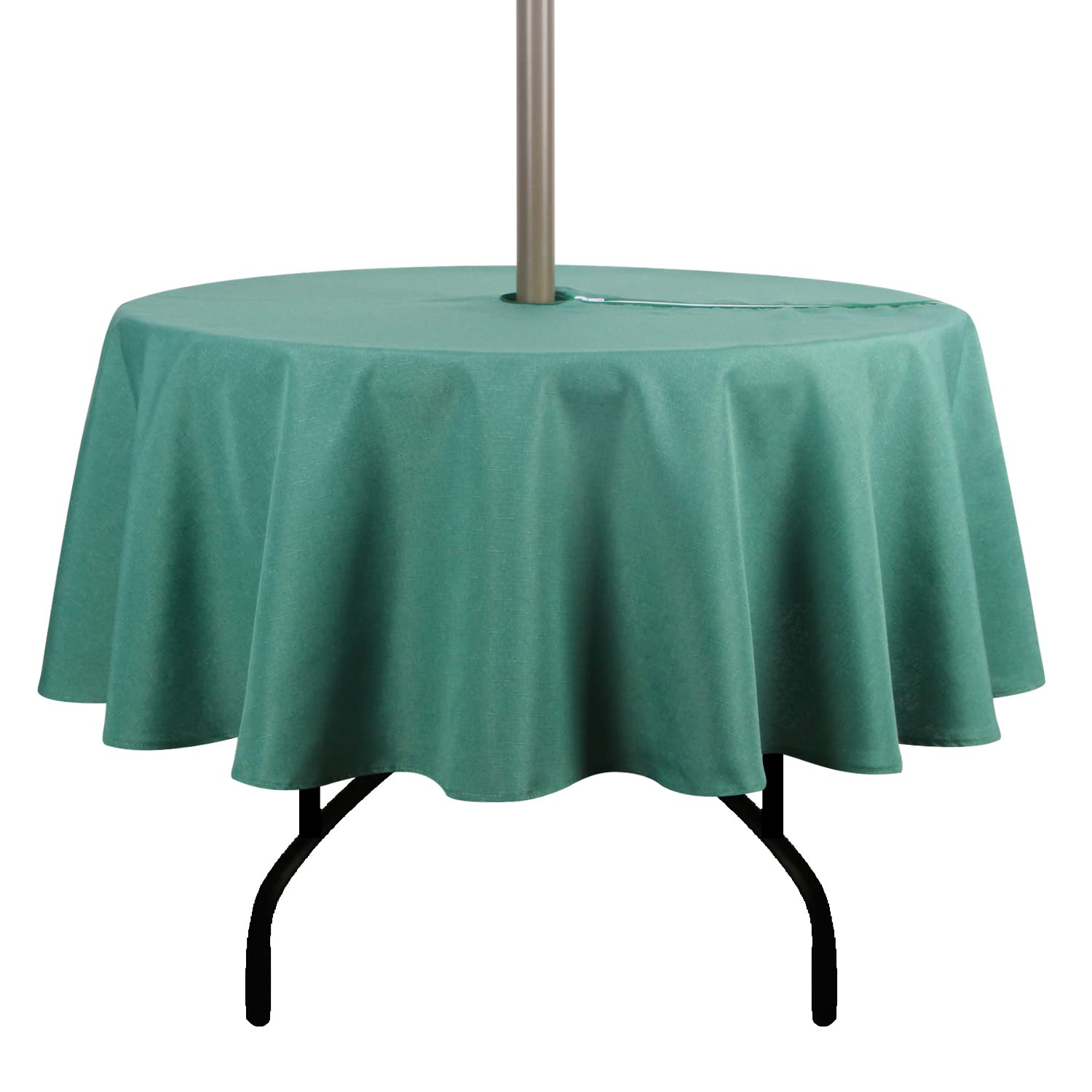 Youngseahome Outdoor Tablecloth Wrinkle-Free Stain Resistant Waterproof Polyester Fabric Table Cover With Zipper Umbrella Hole For Picnic/Party/Dinner/Patio Garden(60Inch Round,Zippered,Green)