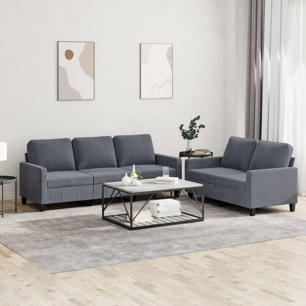 vidaXL 2-Piece Dark Gray Velvet Sofa Set - Comfortable Seating with Armrests & Cushions for Living Room or Office