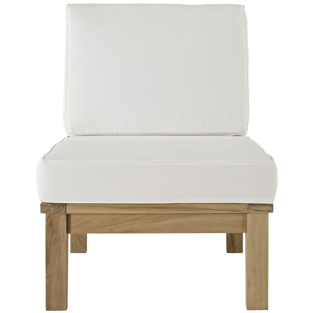 Modway Marina Collection Eei-1150-Nat-Whi-Set Patio Armless Sofa With Fabric Cushions Solid Teak Wood Construction Water And Uv Resistant In Natural White Finish