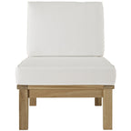 Modway Marina Collection Eei-1150-Nat-Whi-Set Patio Armless Sofa With Fabric Cushions Solid Teak Wood Construction Water And Uv Resistant In Natural White Finish