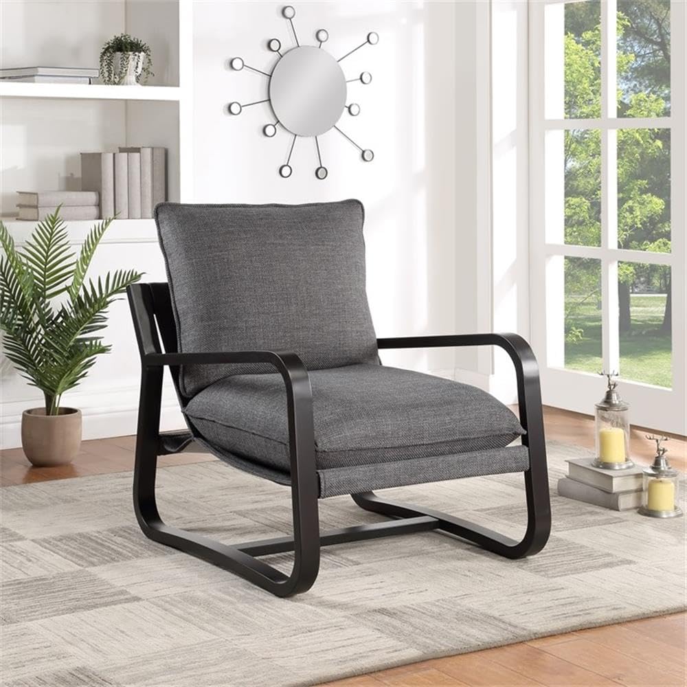 Comfort Point Sling Chair Upholstered in Charcoal Gray Fabric with Metal Frame