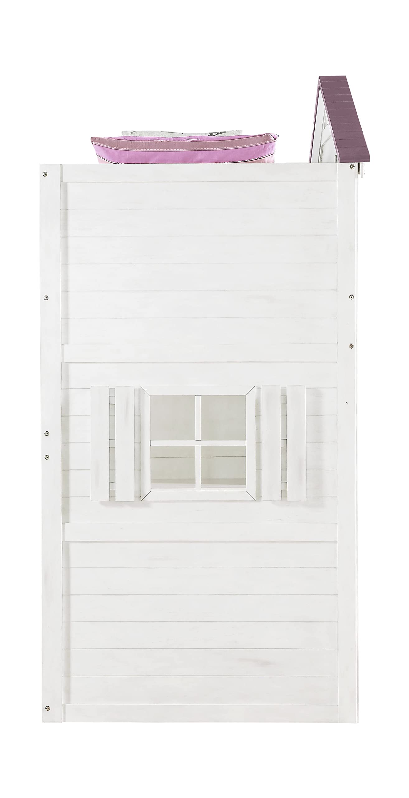 Acme Tree House Wooden Twin Loft Bed with Side Ladder in Pink and White