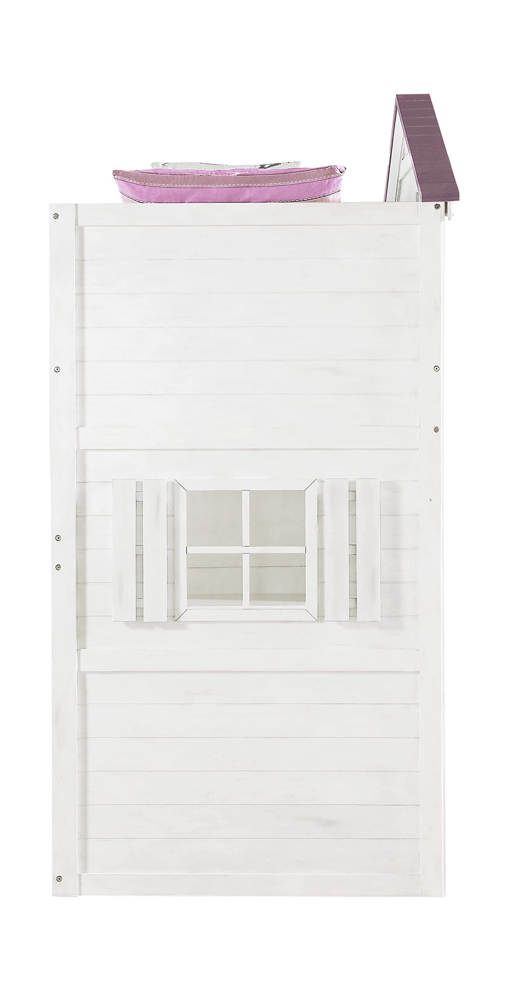 Acme Tree House Wooden Twin Loft Bed with Side Ladder in Pink and White