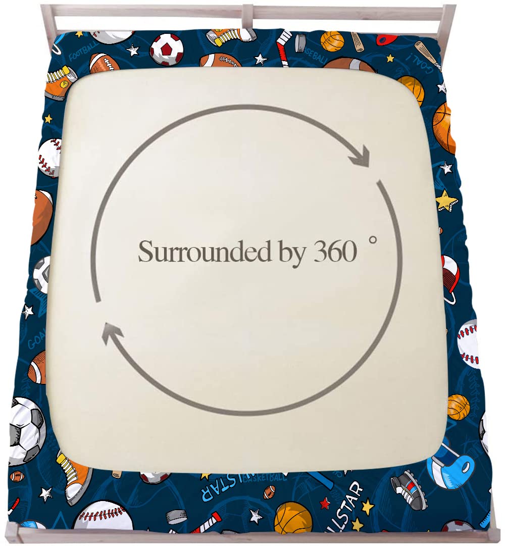 Gusuhome Boys Sports Fitted Sheet Full/Queen Size 3D Soccer Basketball Baseball Football Bedding For Kids Teens Bedroom Comfy De