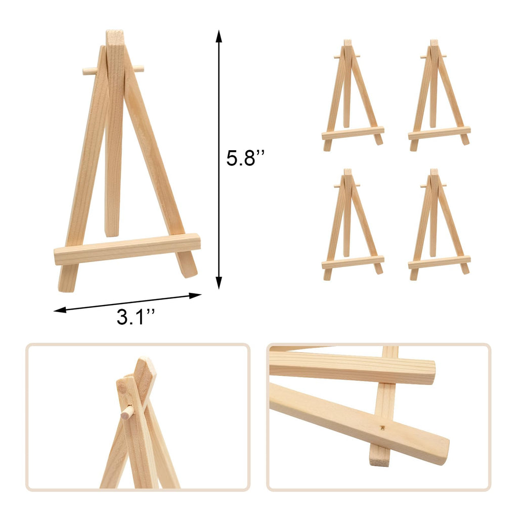 Juxiamal 4Pcs Mini Wood Display Easels, Small Table Top Easels, Artist Triangle Easels For Displaying Canvas Paintings, Weddings