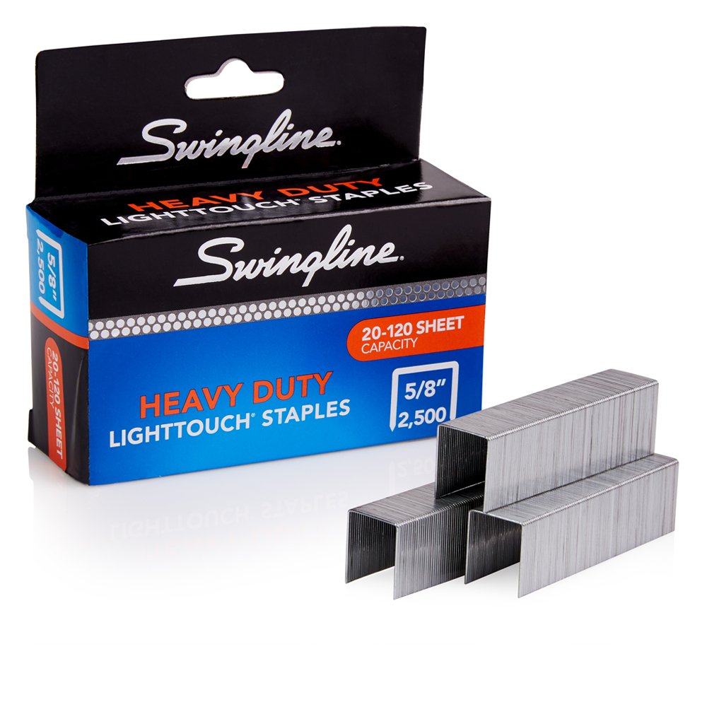 Swingline Staples, Heavy Duty, 5/8' Length, 20-120 Sheet Capacity, 100/Strip, 2500/Box, 1 Pack, Light Touch (90009)