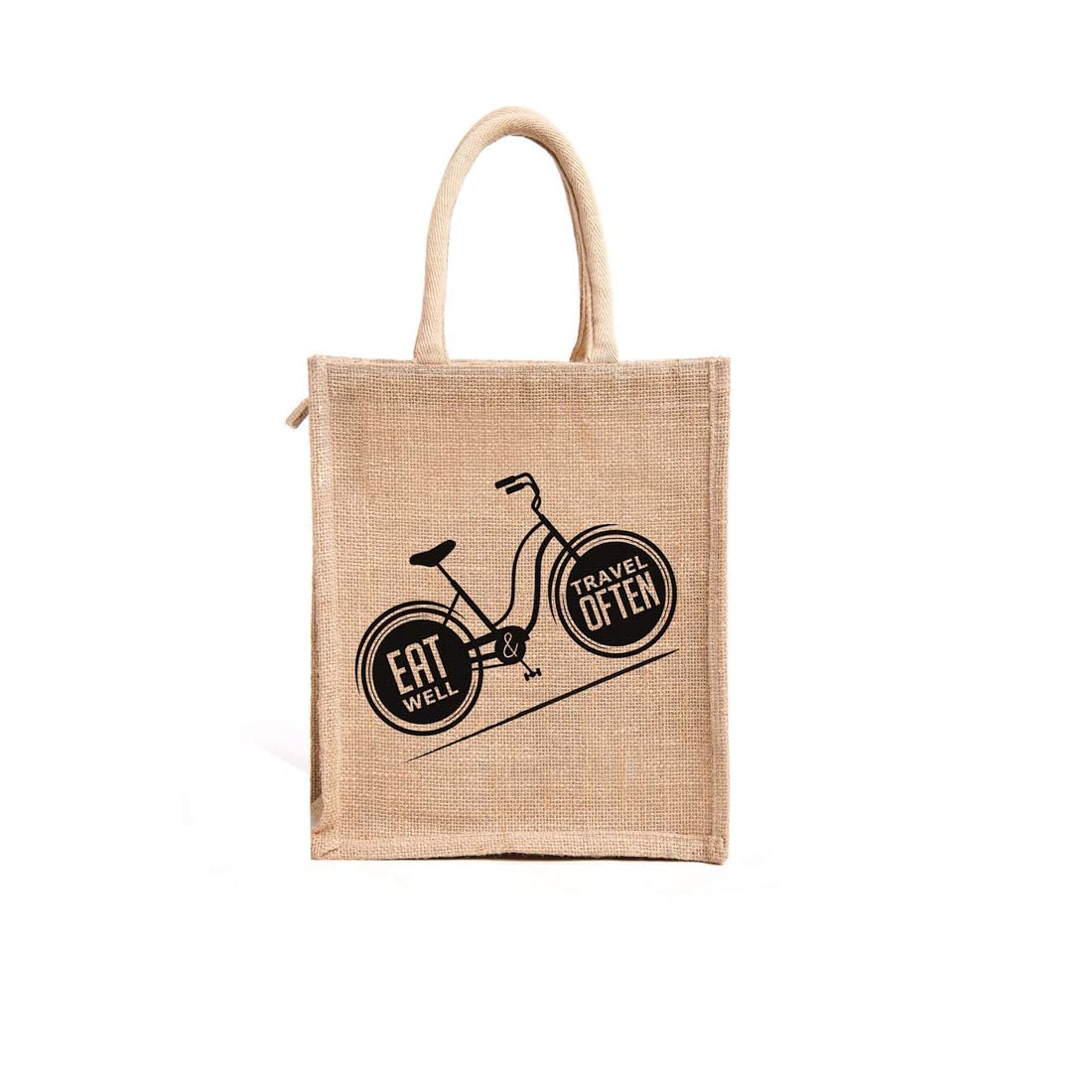 Dashomes Lunch Box Jute Bag With Zip & Bottle Holder, Tiffin Bags For Office Men & Women|For Outing & Travelling (Design 9)