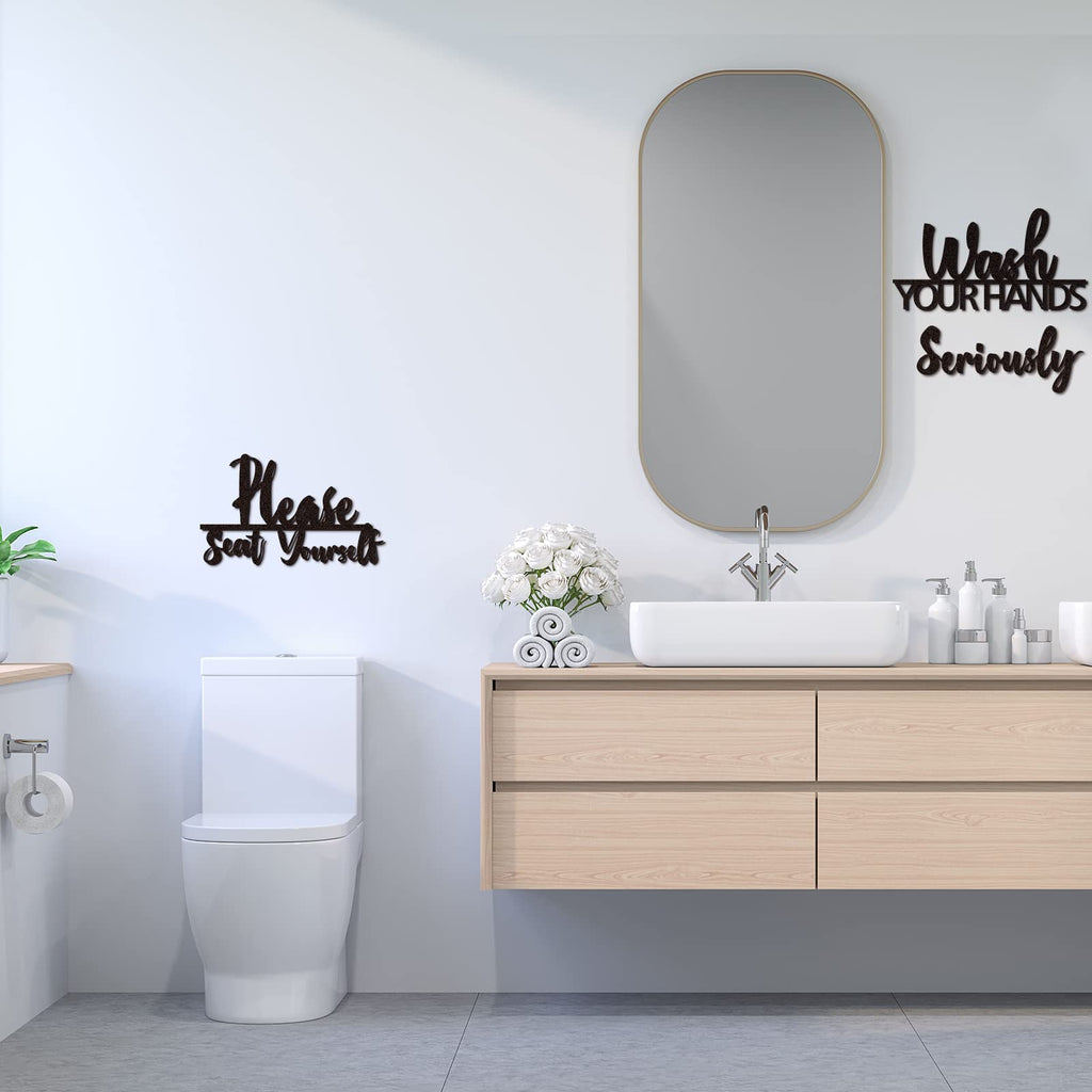 2 Sets Bathroom Wall Decor Wash Your Hands Seriously And Please Seat Yourself Sign Funny Bathroom Decor Wooden Farmhouse Rustic