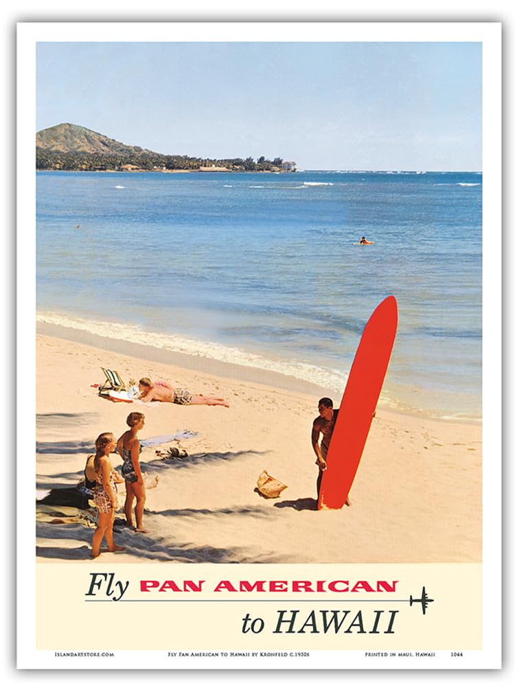 Fly Pan American to Hawaii - Pan American World Airways - Vintage Airline Travel Poster by Kronfeld c.1950s - Master Art Print (