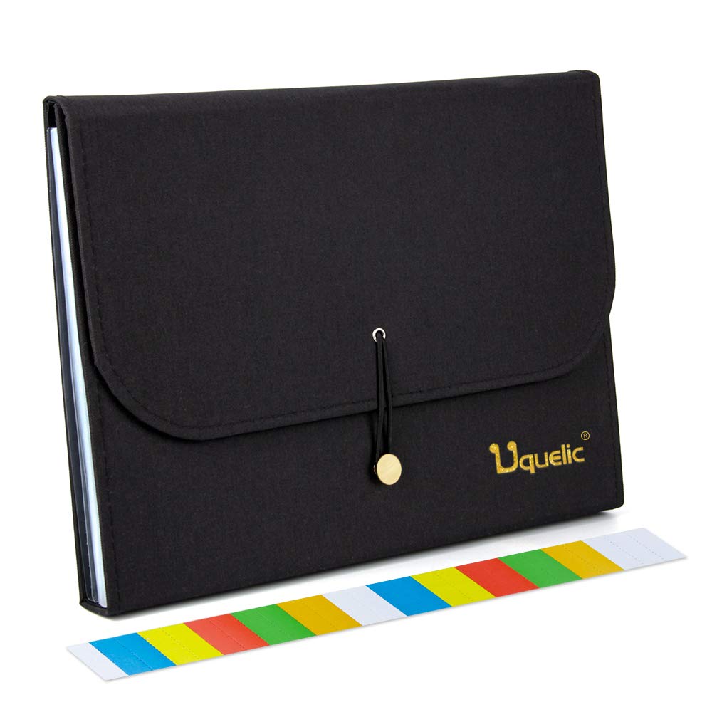 Uquelic 13Pockets Canvas Oxford Expanding File Folder - Waterproof A4 Business Expandable Document Organizer With Labels/Letter