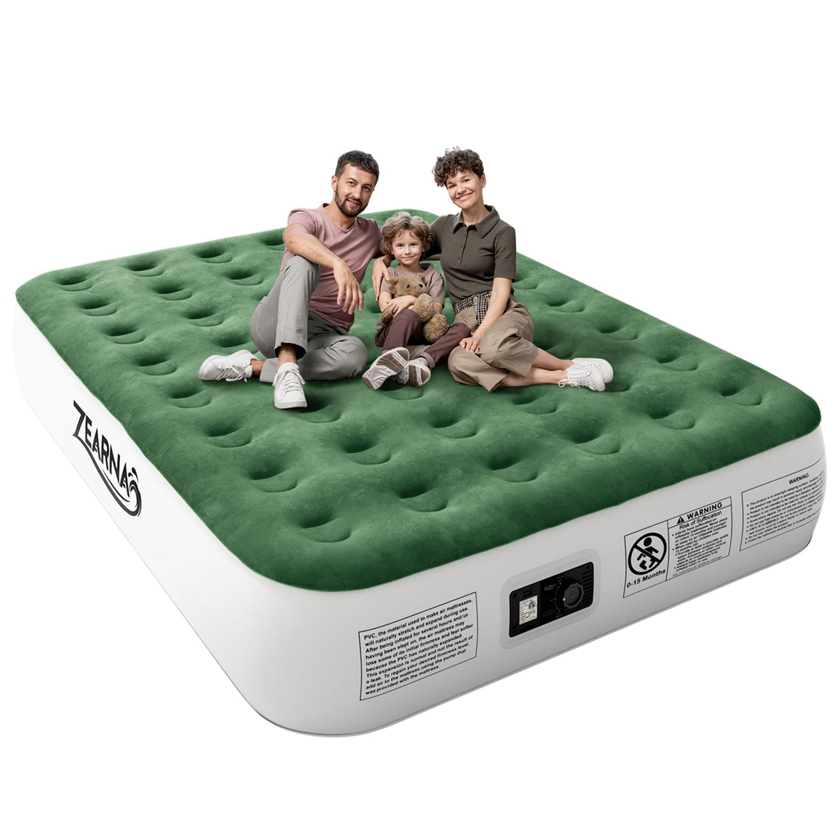 Zearna Air Mattress Queen With Built In Pump - Upgraded Blow Up Bed, 2 Mins Quick Self Inflatable, 13'/650Lbs Max, All Night No
