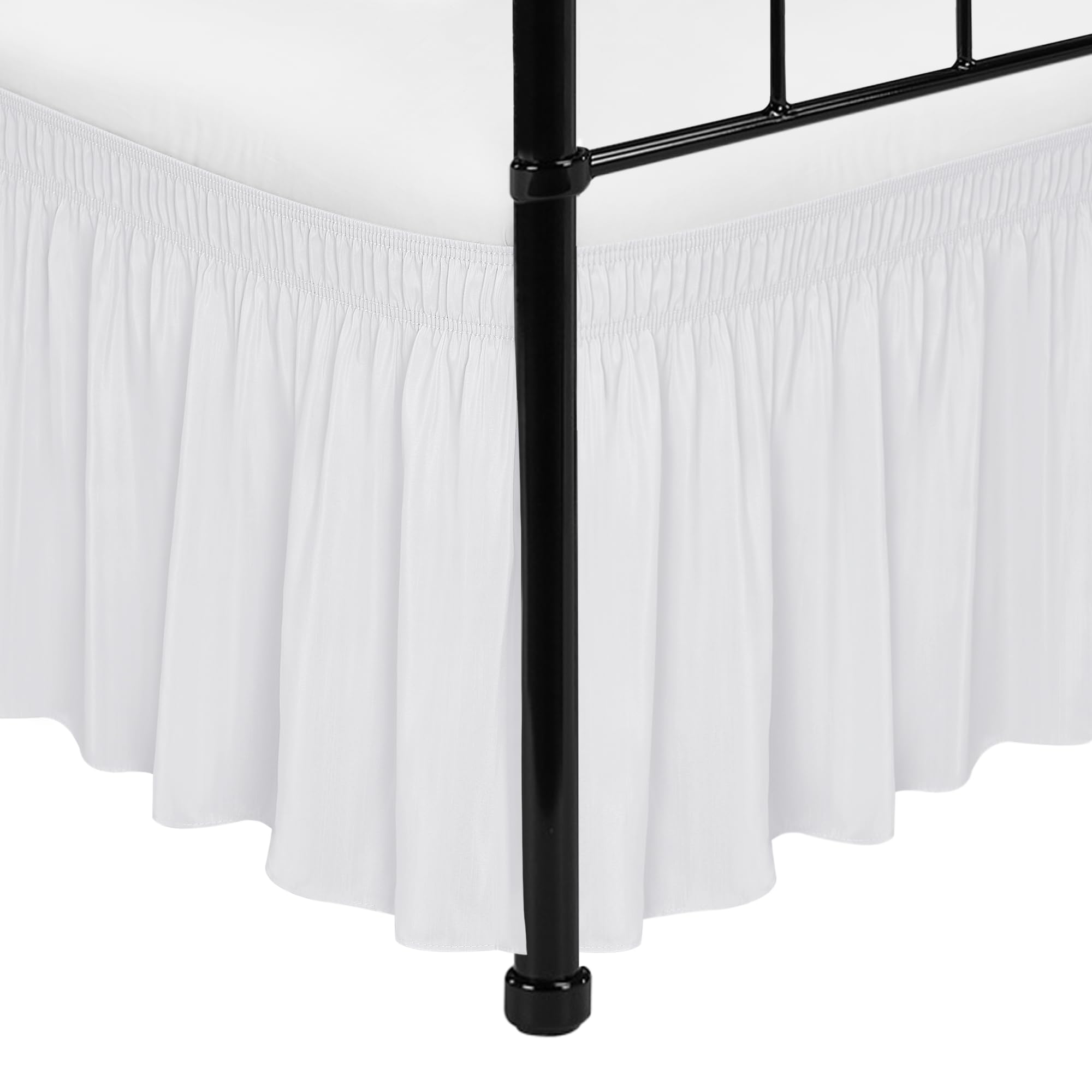 Biscaynebay Wrap Around Bed Skirts With Split Corners For Queen Beds 17' Drop, White Elastic Dust Ruffles Easy Fit Wrinkle & Fade Resistant Silky Luxurious Fabric Solid Machine Washable