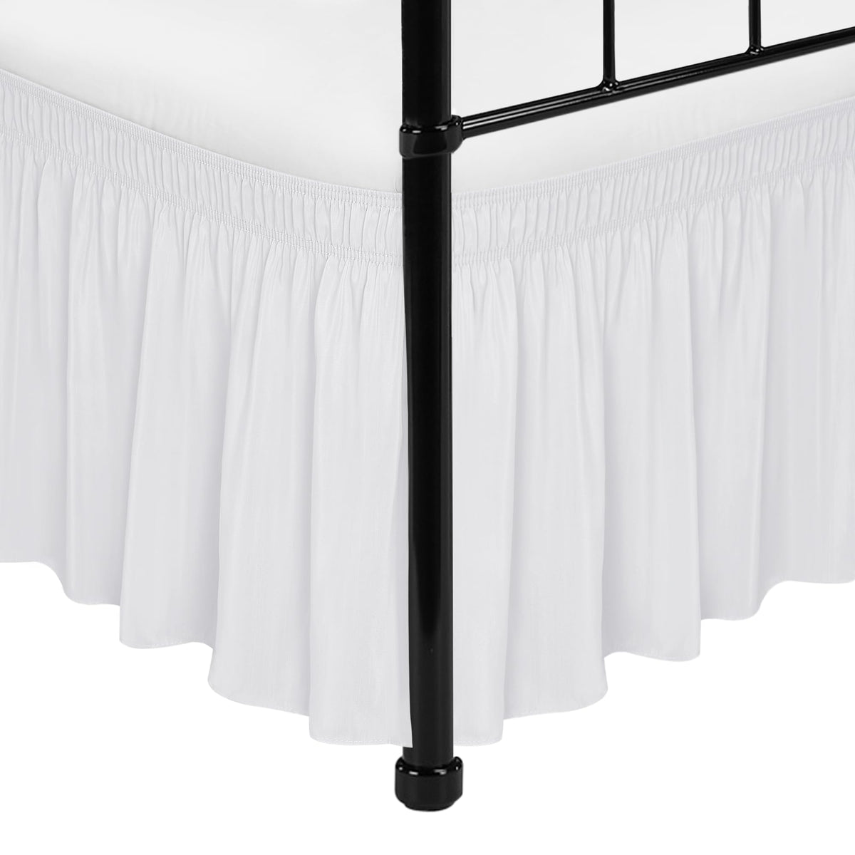 Biscaynebay Wrap Around Bed Skirts With Split Corners For Queen Beds 15' Drop, White Adjustable Elastic Dust Ruffles Easy Fit W