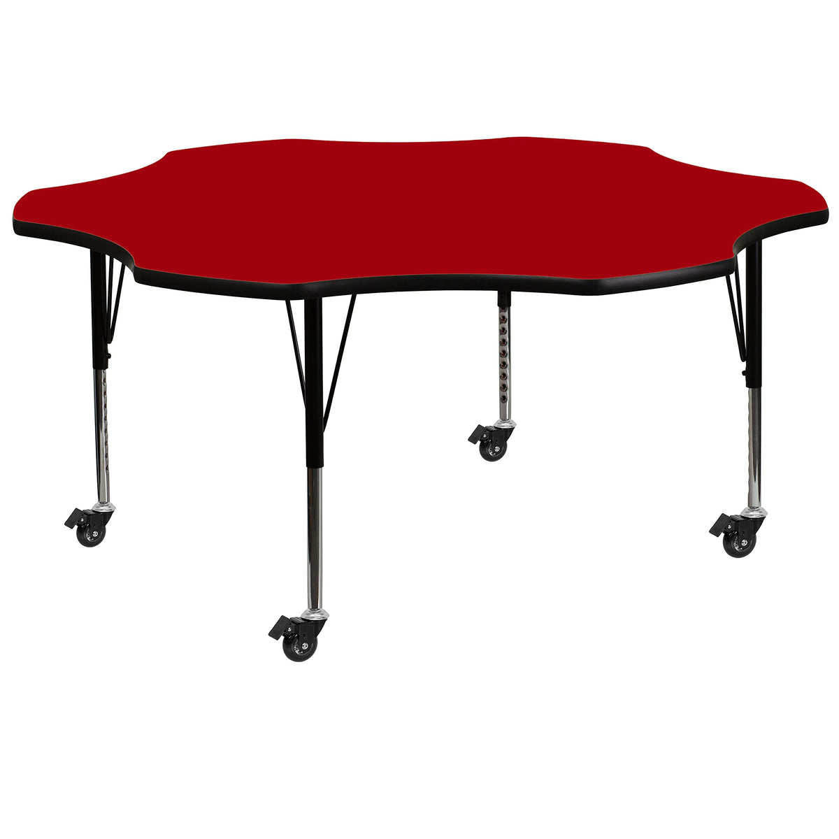 Flash Furniture Wren Mobile 60'' Flower Red Thermal Laminate Activity Table - Height Adjustable Short Legs