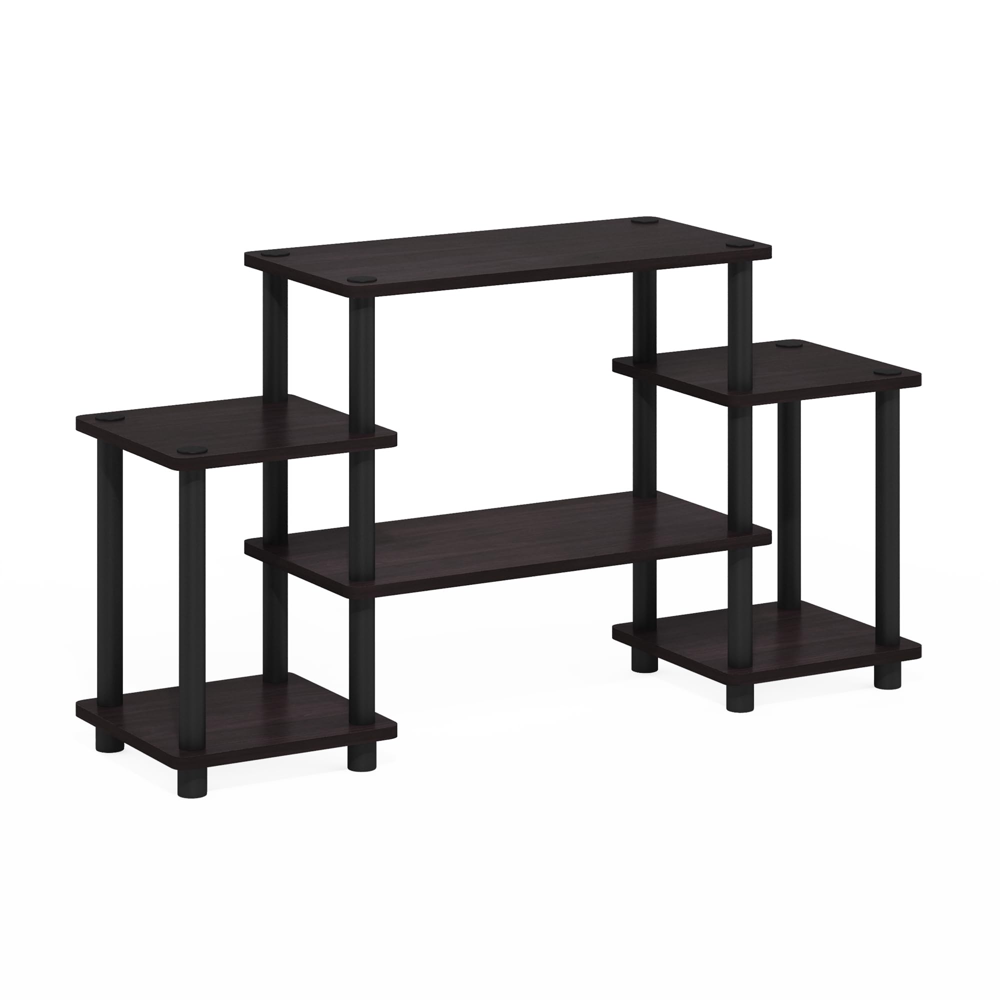Furinno Turn-N-Tube No Tools Entertainment Center, Round, Square corner, Dark Walnut,11257DWN
