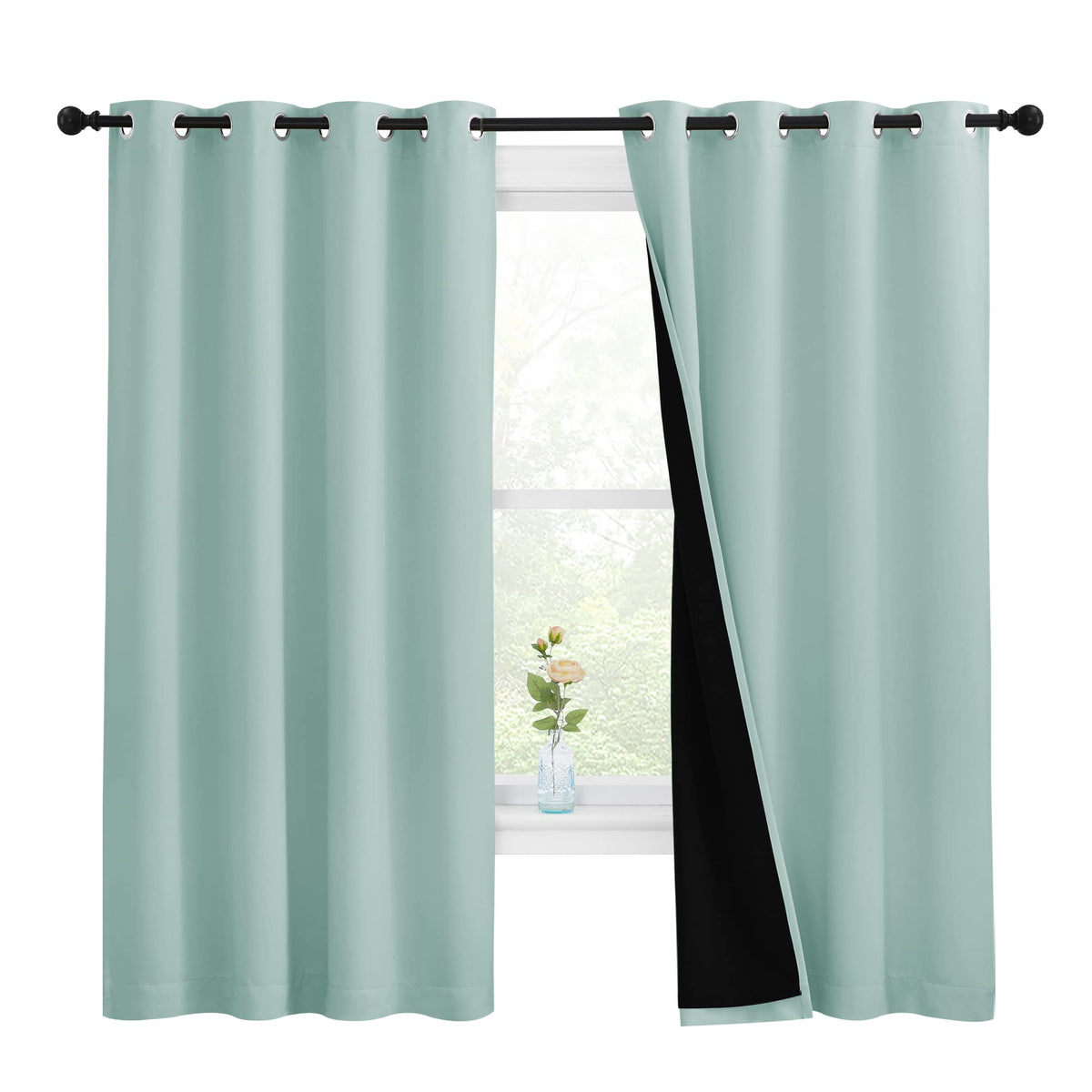 Nicetown Aqua Blue 100% Blackout Lined Curtains, 2 Thick Layers Completely Blackout Window Treatment Thermal Insulated Drapes Fo