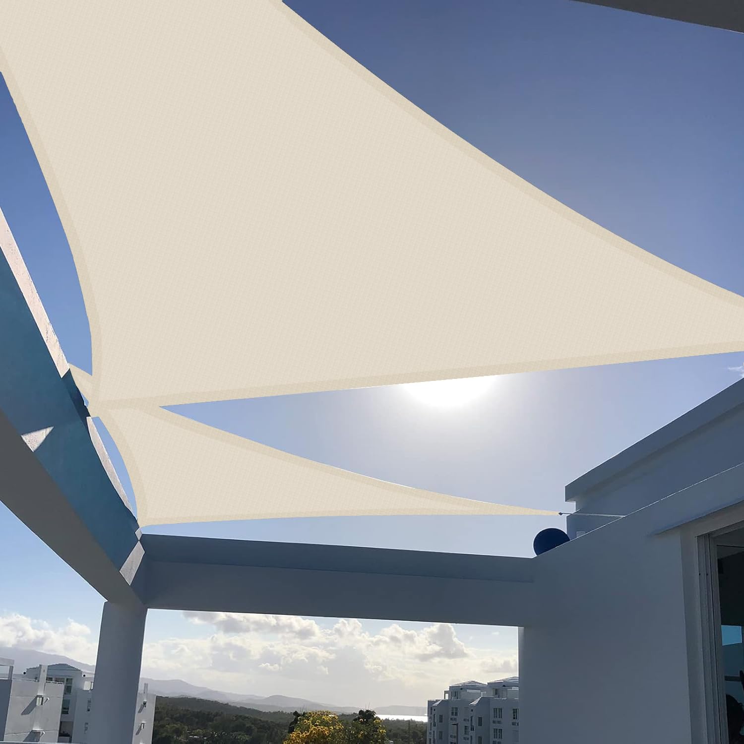 Sunny Guard Sun Shade Sail 10 'X10 'X14 ' Right Triangle Cream Uv Block Sunshade For Backyard Yard Deck Patio Garden Outdoor Act