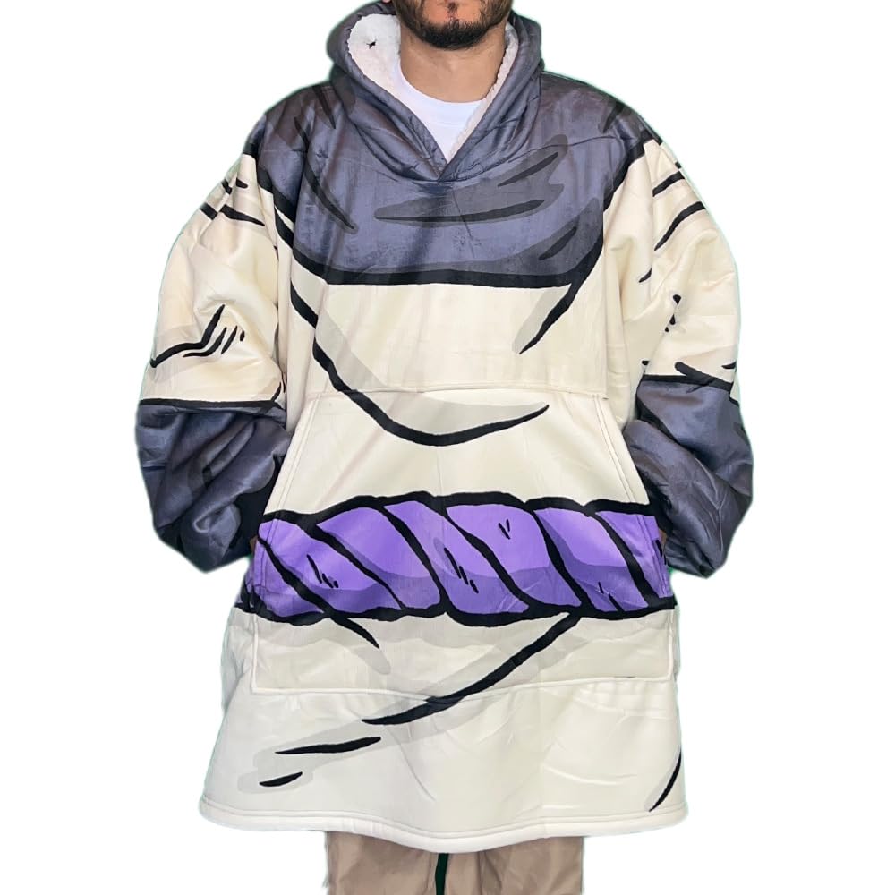 Anime Blanket Hoodie For Adults Sherpa All Anime Pattern Oversized Sweatshirt Blanket With Pockets (Snake Master)