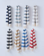 HomeRoots Cream/Sky Cotton/Acrylic Cream and Sky Blue Slanted Stripe Fringed Throw Blanket