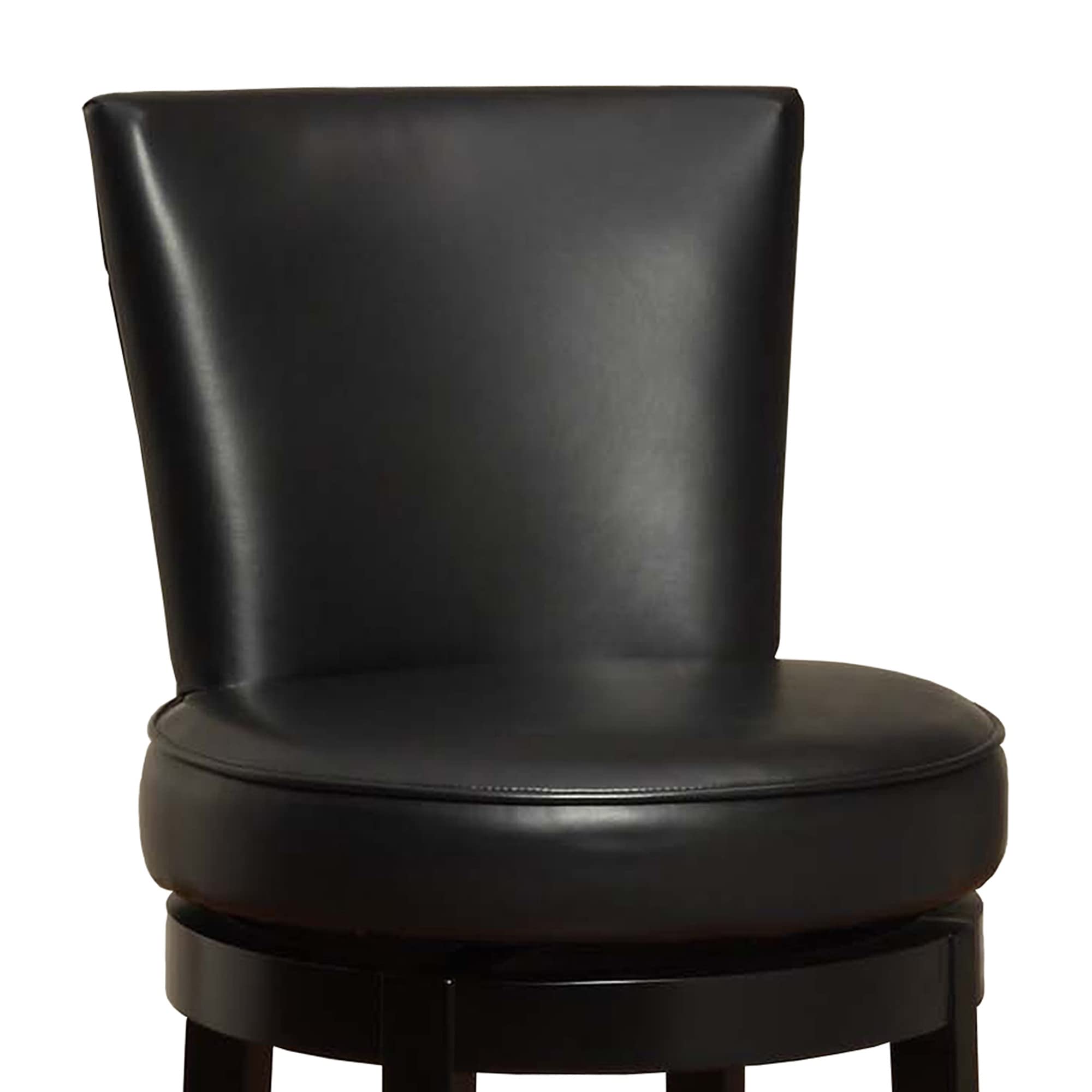 HomeRoots Black Hardwood, Bonded Leather 30' Black Faux Leather Round Seat Black Wood Swivel Armless Bar Stool