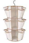 Maple Home Hanging Storage Organizer, 3Tier, Cream With Beige Trim, Fabric Pockets, SpaceSaving Closet Accessory
