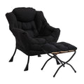 Furlide Lazy Chair With Ottoman, Modern Chair With Folding Footrest, Lounge Accent Chair, Comfortable Reading Chair (Black)