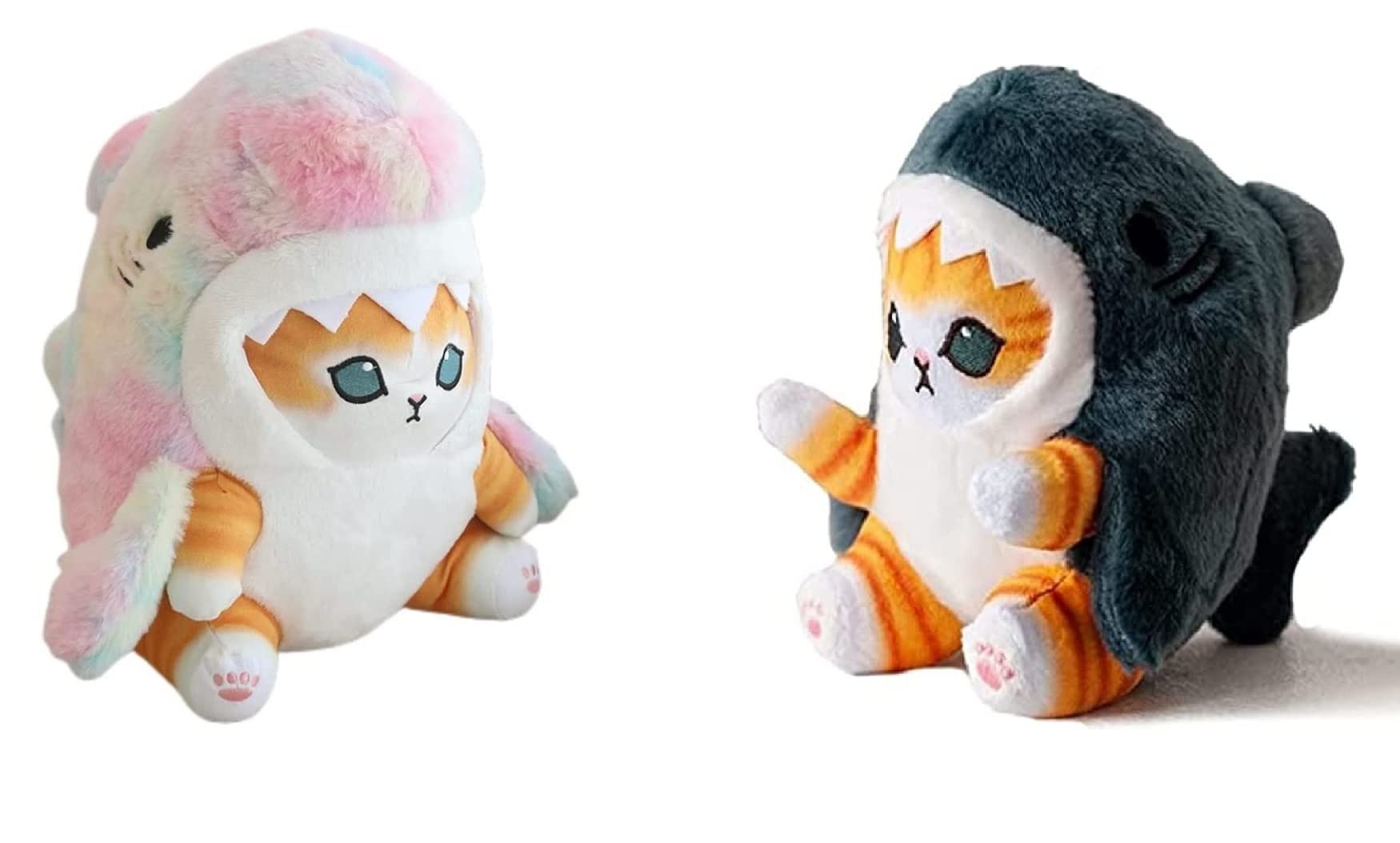 Tqjoujou Cute Shark Cat Plush Toy, 8' Cat Face Shark Stuffed Animal Plushies Doll, Kawaii Soft Stuffed Shark Pillow For Boys An