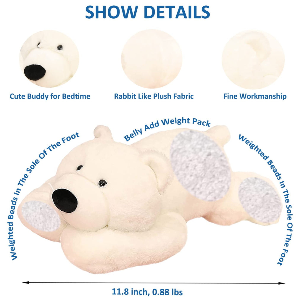 Ronivia Weighted Stuffed Animals, Weighted Bear Stuffed Animal Toy Cute White Bear Plush Pillow Weighted Plush Animals Toy, 11.8