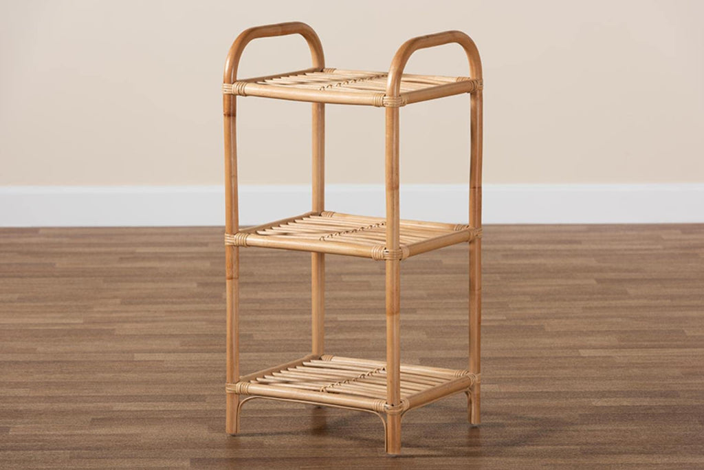 Baxton Studio Barras Modern Bohemian Brown Finished Rattan 3-Tier Display Shelf
