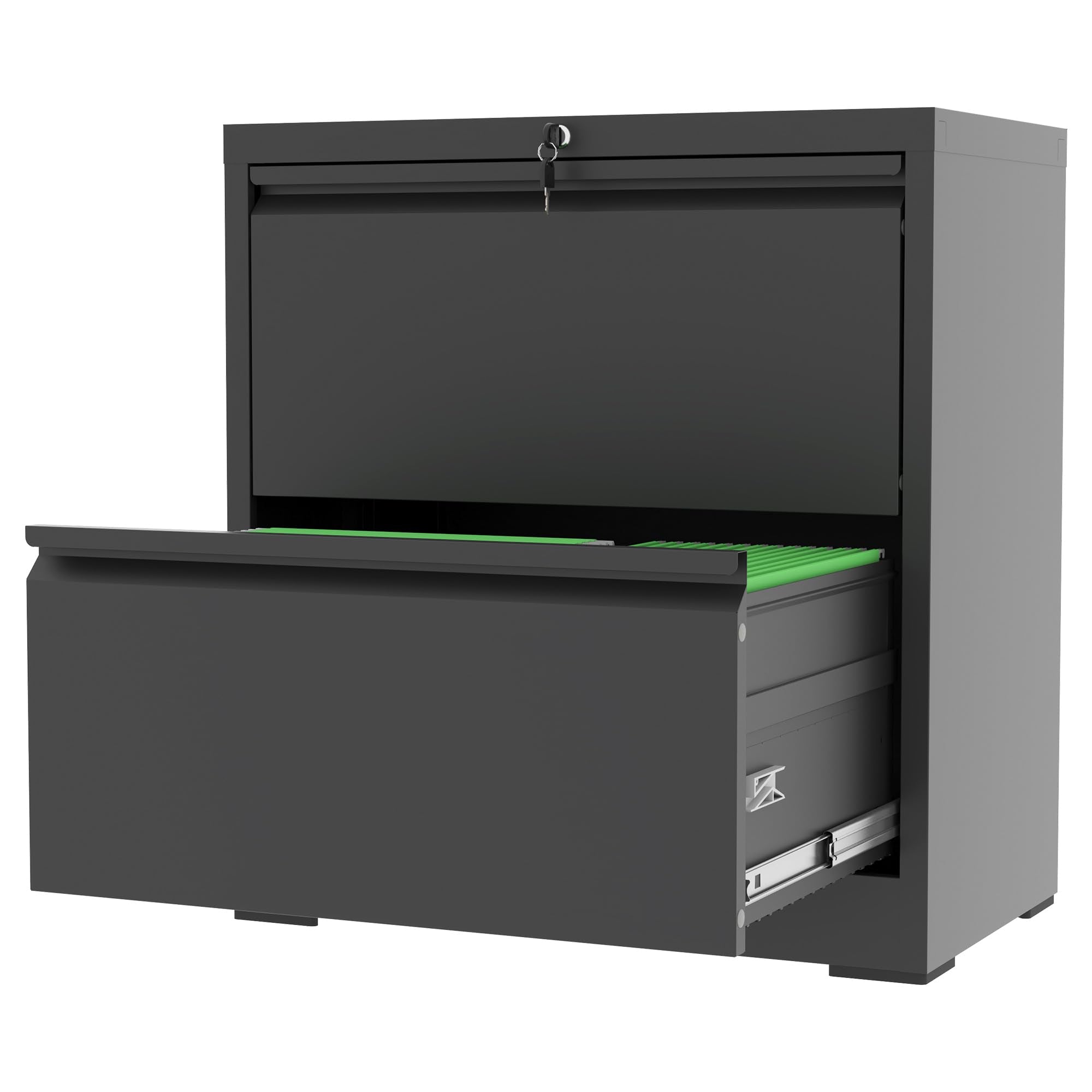 Flixelio File Cabinets 2 Drawer,Metal Office Storage Filing Cabinet With Lock,Black Lateral Filing Cabinet For Home Office,Horiz