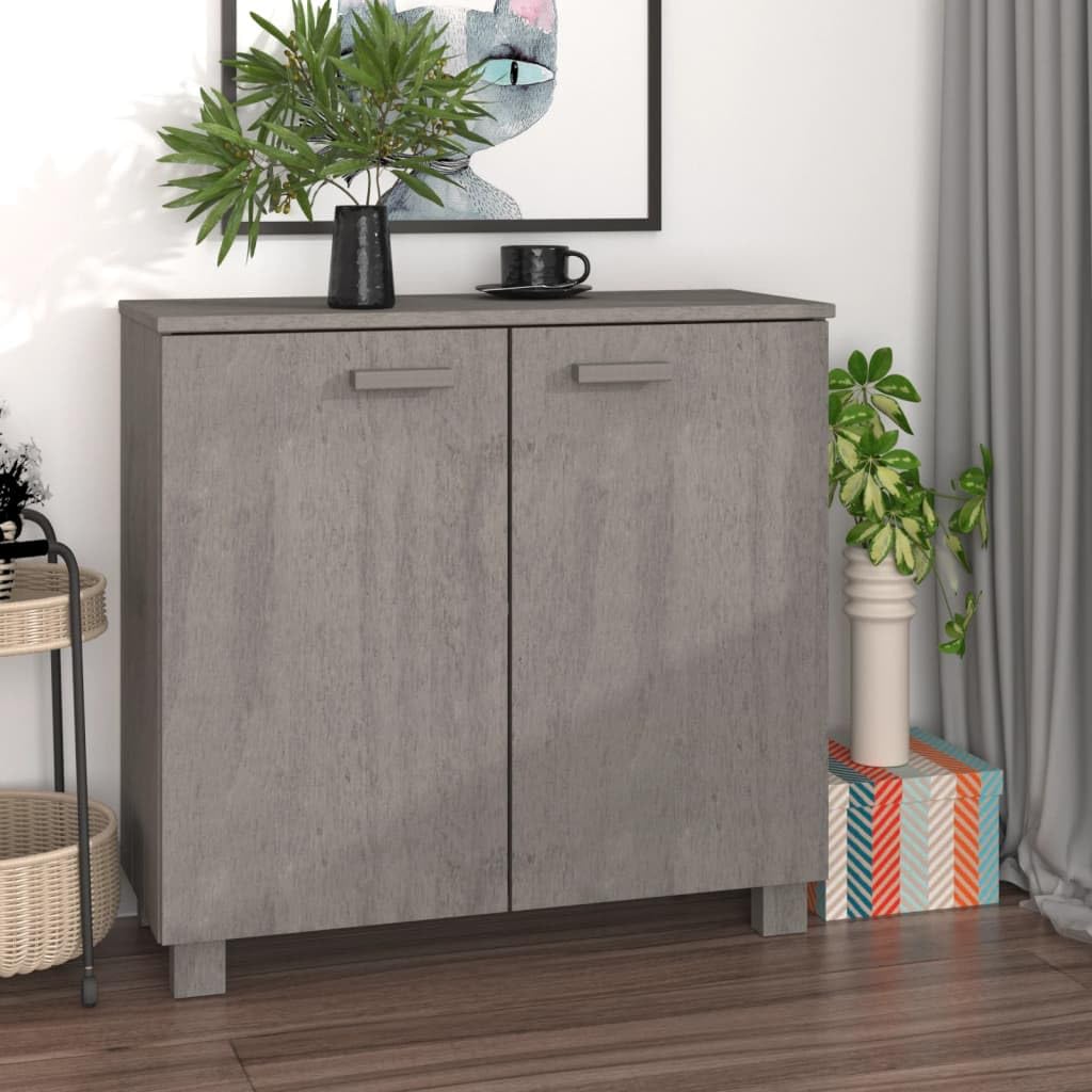 vidaXL Solid Pine Wood HAMAR Sideboard - Light Gray Color, Compact Storage Solution with Two Doors for Your Interior 33.5&quot;x13.8&quot;x31.5&quot;