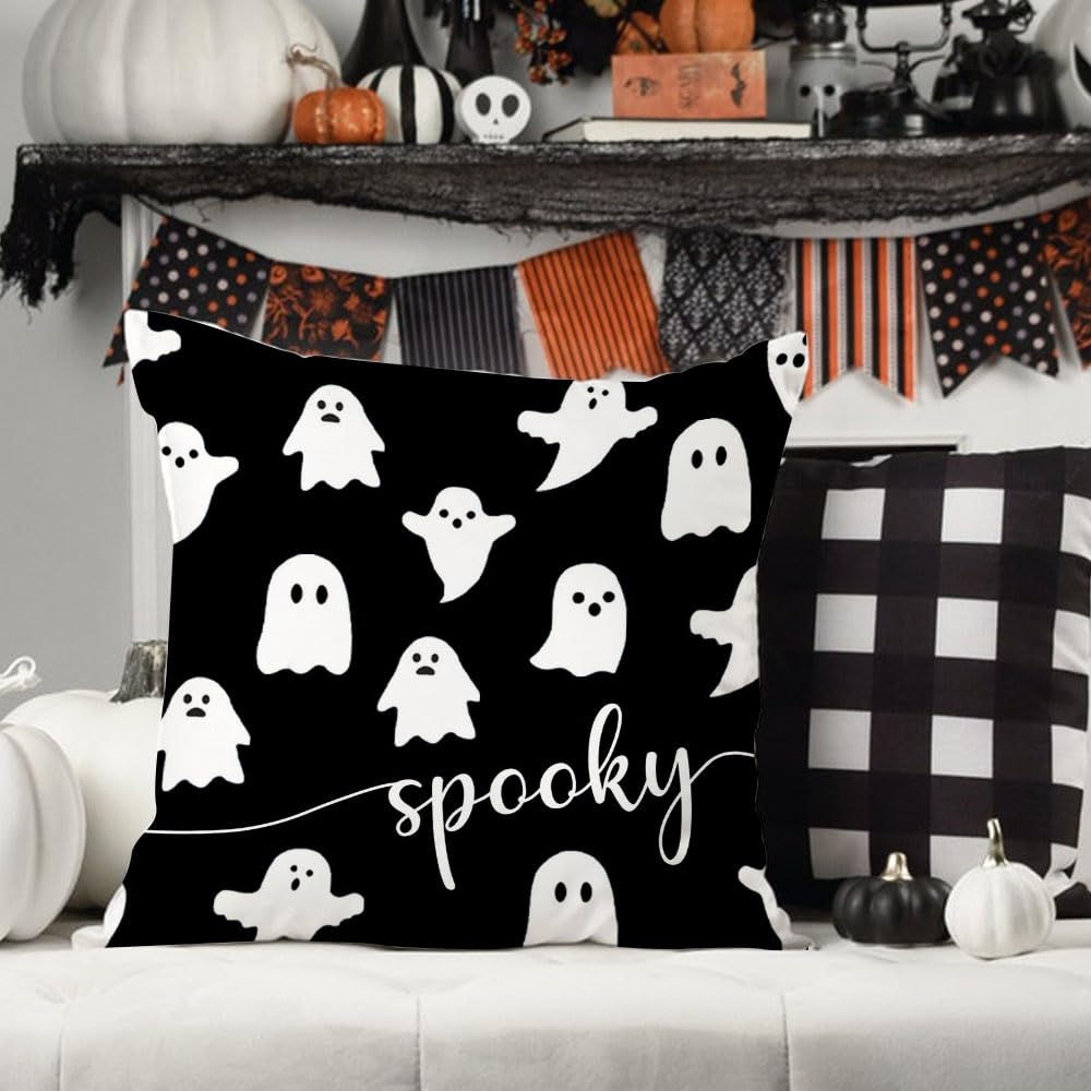 Jxzygmd Halloween Pillow Cover 18X18 Ghost Spooky Halloween Lumbar Pillow Covers Decorations Outdoor Halloween Pillows Decorativ